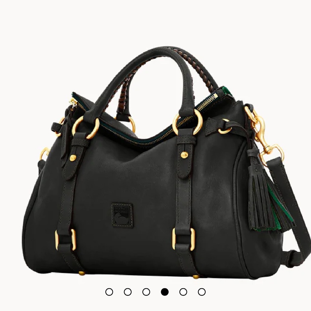 Dooney & Bourke Black Florentine Satchel with Gold Accents